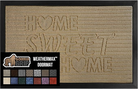 GORILLA GRIP 100% Waterproof All-Season WeatherMax Doormat, 47x35, US Designed Natural Rubber, Stain and Fade Resistant, Low Profile Indoor Outdoor Door Mats, Easy Clean Patio Mat, Home Sweet Home-HomvellaHome