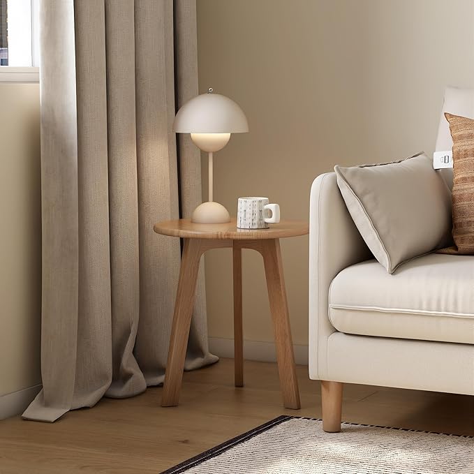 100% Solid Oak Round Side Table, Small Bedside Table for Small Spaces, Living Room End Table with Stable Frame for Bedroom Couch, (Natural, 17.71" D x 19.68" H)-HomvellaHome