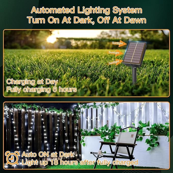 2 Pack Solar String Lights Total 480LED 158FT, IP67 Waterproof Solar Lights for Outside with 8 Modes, Upgraded Solar Panel Fairy Lights for Garden Party Wedding Decorations (Cool White)-HomvellaHome
