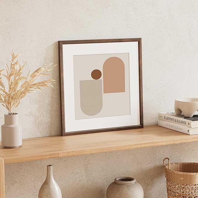 16x16 Picture Frame Natural Solid Walnut Photo Frames with 12x12 Removable Mat Wall Hanging Large Handcrafted Frame with HD Plexiglass Wall and Tabletop Display Large Poster Frame-HomvellaHome