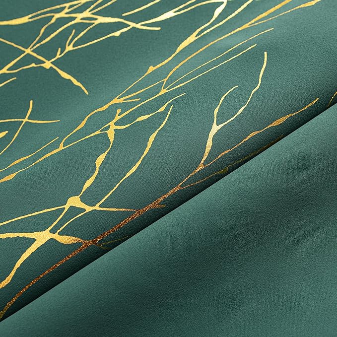 Grommets Blackout Long Window Curtains Green Gold-52W*95L 2PCS Drapes for Bedroom-HomvellaHome