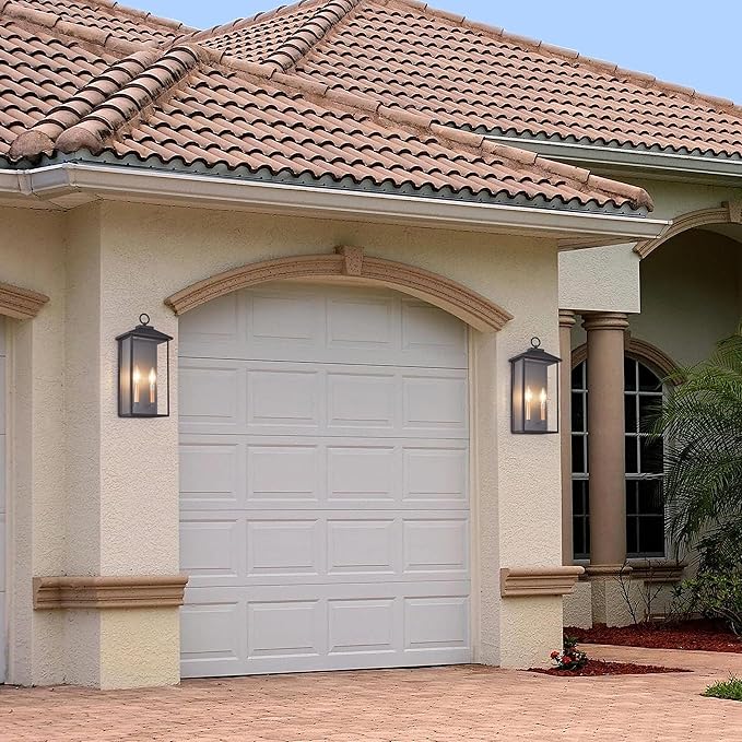 18 Inch Wall Light in Clear Glass and Textured Black and Golden Candle Cap Sleeve,Outdoor Lighting Wall Sconce,2-Light 120watts for House Doorway Garage,Bulb Not Included.-HomvellaHome