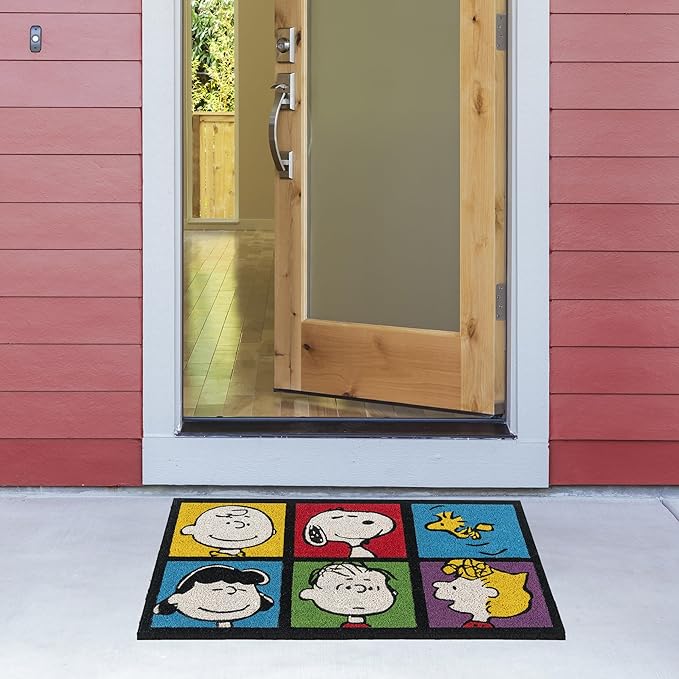 Gertmenian Peanuts Snoopy Coir Doormat - 2x3 Welcome Mat (2-Pack), Ideal for High Traffic Areas in Front Door, Garage, Entryway - House/Peanut Patch, 80003-HomvellaHome