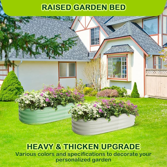 2 Pcs 4.5x2x1.5ft Oval Raised Garden Bed,Galvanized Raised Beds,Open-Ended Base Metal Raised Planter Beds,Garden Bed Outdoor,Planter Raised Boxes for Vegetables,Flowers,Tool-Free Asse,Green-HomvellaHome