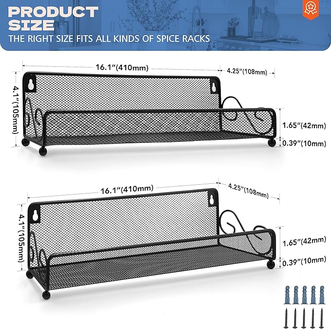 2 pack spice rack organizer for wall mounted or countertop, Jars Storage Organizer, Cabinet Holder, kitchen metal spice seasoning storage for RVs, Cabinet, Pantry Doors, Bathroom, Shower, Home Decor-HomvellaHome