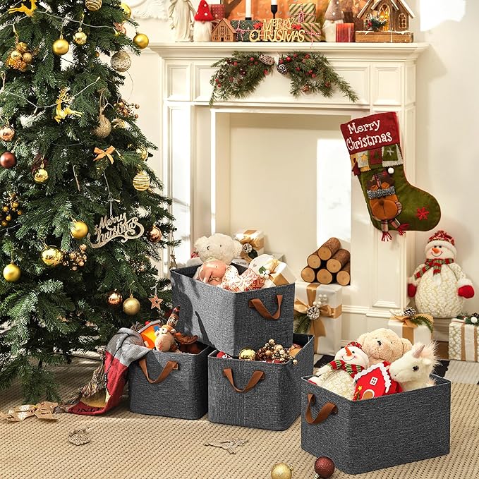 GRANNY SAYS Storage Baskets for Shelves, Closet Organizer Bins, Clothes Storage Bins with Metal Frame, Large Baskets for Organizing and Storage, Collapsible, Dark Gray, 2-Pack-HomvellaHome