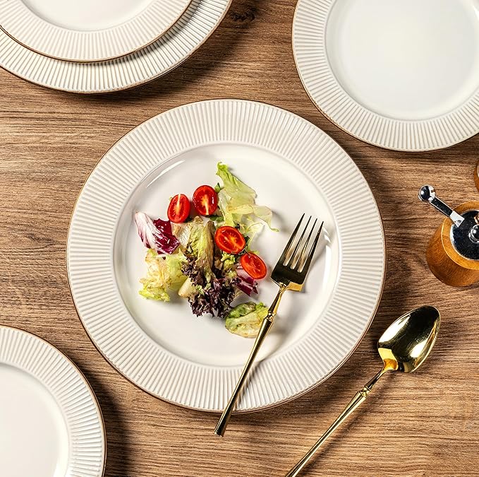 GBHOME Ceramic Dinnerware Sets, 24 pcs Embossed Elegant Stoneware Plates and Bowls Sets, Housewarming Wedding Gift | Dishwasher & Microwave Safe | Dishes Set Service for 8-HomvellaHome