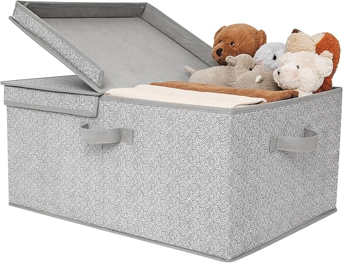 GRANNY SAYS Fabric Storage Bin with Lid, Decorative Storage Box, Extra Large Storage Baskets, Closet Organizer, Gray, 1-Pack-HomvellaHome