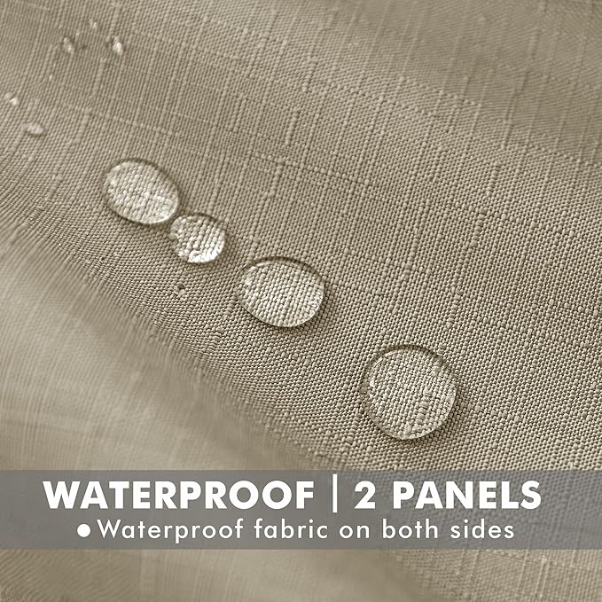 HolidayIdeas Linen Outdoor Curtains for Patio 4 Panels Waterproof Taupe Outside Curtains 110"x108"-Indoor/Outdoor Gazebo Wide Curtains Weatherproof, Privacy for Pergola, Porch, Cabana, Pool-HomvellaHome