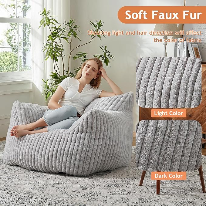 Giant Bean Bag Chairs for Adults with Filling Plush Fluffy Bean Bag Chairs for Teens with Armrests Comfy BeanBag Lazy Couch Sofa Chair for Bedroom Living Room Reading-HomvellaHome