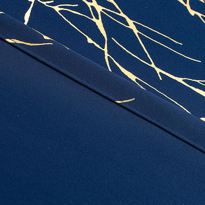 Grommets Blackout Long Window Curtains Navy Blue Gold-52W*108L 2PCS Drapes for Bedroom-HomvellaHome