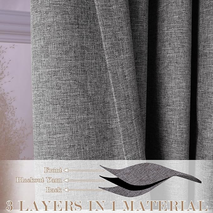 120" Wx96 L Linen Room Divider Drapes for Doorway/Glass Window/Sliding Door/Patio, Extra Wide Pinch Pleated Full Blackout Curtains for Girls Boys Teen Kids Room, 1 Panel, Gray-HomvellaHome