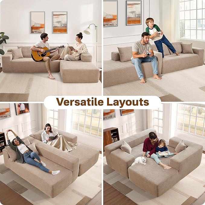 104" Cloud Sectional Couches for Living Room,L Shaped Boneless Couch in A Box,Sleeper Sofa with Comfy Chaise No Assembly Required,Camel-HomvellaHome
