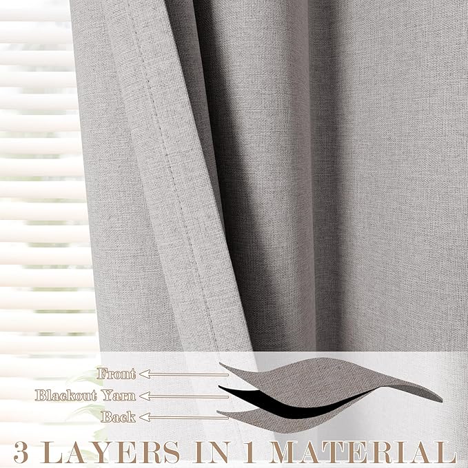 100% Blackout Linen Textured Drapes for Bedroom Pinch Pleated Curtains for Track System Portable Drapery for Sliding Glass Door/Storage/Space Room Divider, 70" Wx102 L, 1 PC, Browish Grey-HomvellaHome