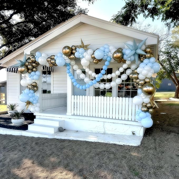 100PCS Blue and White Link Balloons, Baby Light Blue White Linking Balloons with Tail for Making Balloon Wall Arch and Chains, Quick Balloon for Wedding Birthday Baby Shower Party Decorations (6inch)-HomvellaHome