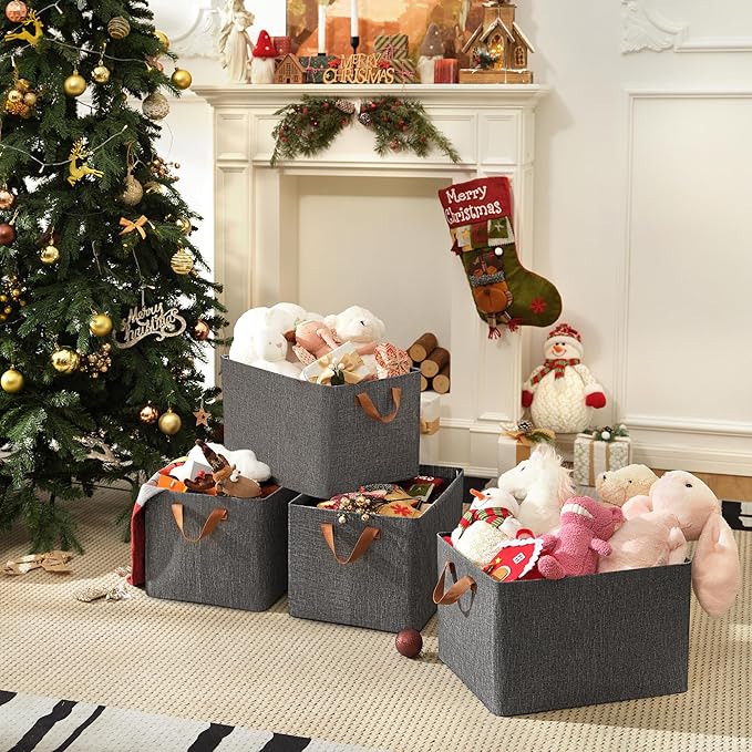 GRANNY SAYS Closet Storage Baskets, Collapsible Fabric Storage Bins with Metal Frame, Clothes Organizer Bins, Extra Large Baskets for Shelves, Dark Gray, 4-Pack-HomvellaHome