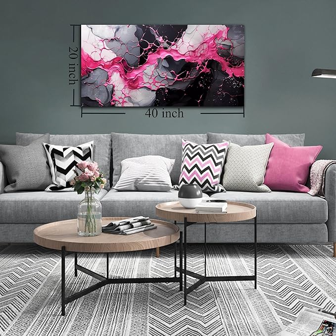 GUGIKA Abstract Wall Art for Living Room, Pink Canvas Wall-Art for Girls Bedroom, Print Paintings, Size 20x40 Inches-HomvellaHome