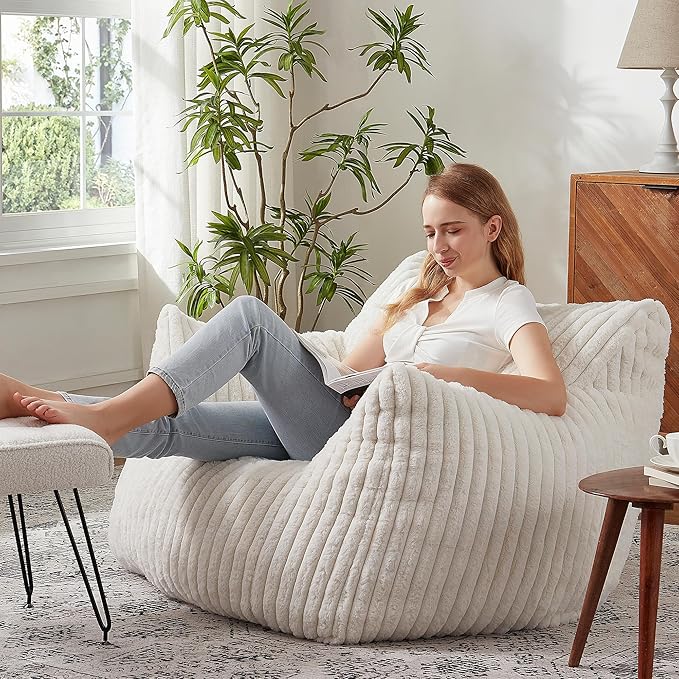 Giant Bean Bag Chairs for Adults with Filling Plush Fluffy Bean Bag Chairs for Teens with Armrests Comfy BeanBag Lazy Couch Sofa Chair for Bedroom Living Room Reading-HomvellaHome