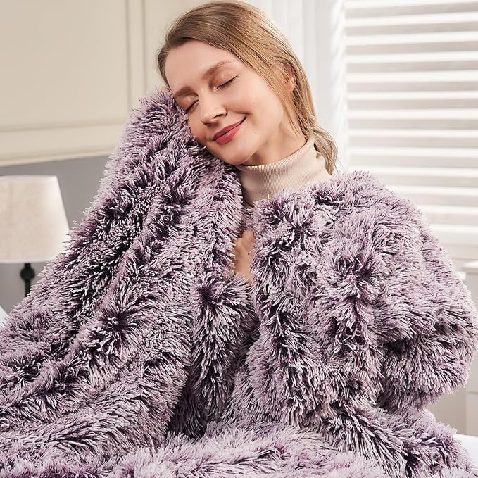 GONAAP Fuzzy Faux Fur Throw Blanket Frosty Purple Super Soft Cozy Plush Fuzzy Shaggy Blanket for Couch Sofa Bed (Frosty Purple, Throw(50"x60"))-HomvellaHome