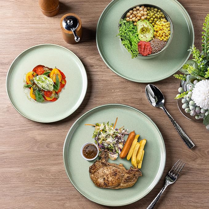 GBHOME Ceramic Dinnerware Sets for 8, 24 Pieces Stoneware Plates and Bowls Sets, Scratch Resistant Dishes, Dishwasher & Microwave Safe-Pastel Green-HomvellaHome