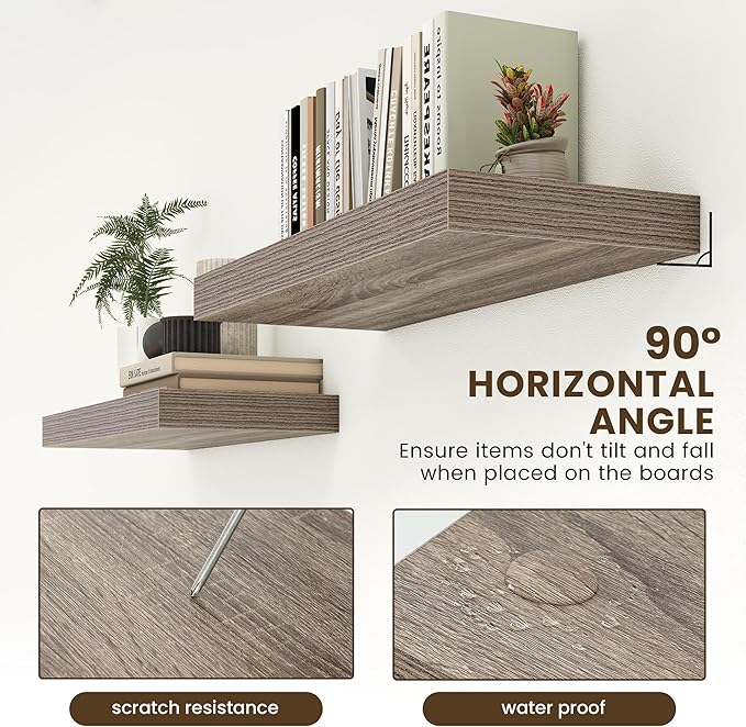 12 Inch Deep Floating Shelves for Wall | 30 Inch Floating Shelves Set of 2 | Rustic Grey Wood Shelves for Living Room Bathroom Laundry Room Bedroom Kitchen Home Office - Rustic Grey-HomvellaHome