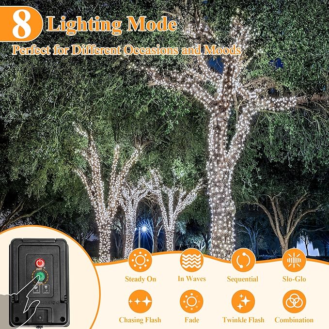 2 Pack Solar String Lights Total 240LED 80FT, IP67 Waterproof Solar Lights for Outside with 8 Modes, Upgraded Solar Panel Fairy Lights for Garden Party Wedding Decorations (Cool White) …-HomvellaHome