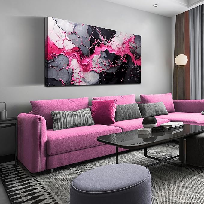GUGIKA Abstract Wall Art for Living Room, Pink Canvas Wall Decor for Girls Bedroom Decor, Pigment Texture Print, Size 29x59 Inches-HomvellaHome