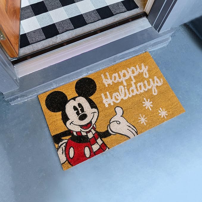 Gertmenian Disney Mouse Doormat Rug Retro Front Door Coir Mat Welcome Home Indoor Outdoor Entryway Carpet, 2-Pack 20x34, Mickey Happy Holidays/Snowflakes-HomvellaHome