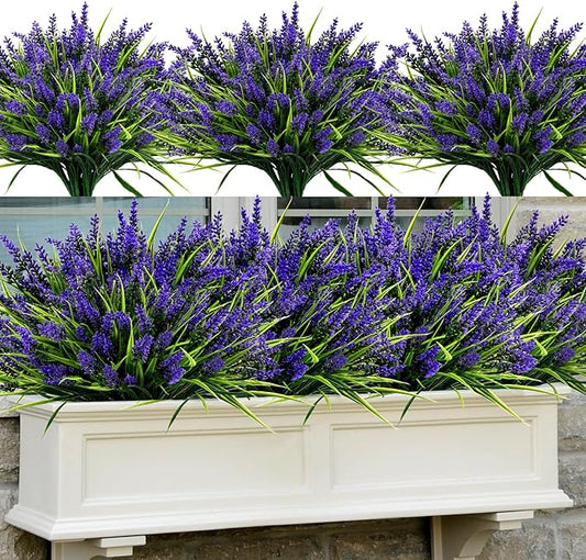 Geegoods 48 Bundles Artificial Plants Flowers Outdoor – Faux Lavender Flowers with Monkey Grass UV Resistant Plastic Faux Plants for Garden Porch Window Patio Hanging Planter Home Decor-HomvellaHome
