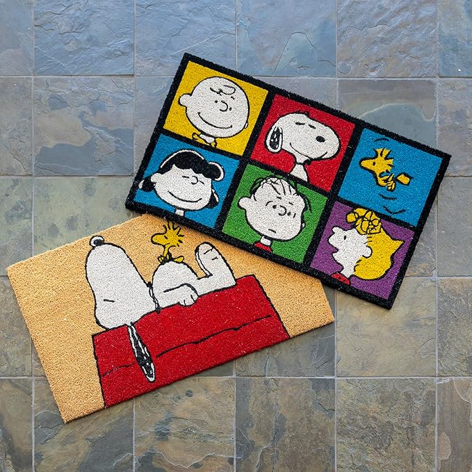 Gertmenian Peanuts Snoopy Coir Doormat - 2x3 Welcome Mat (2-Pack), Ideal for High Traffic Areas in Front Door, Garage, Entryway - House/Peanut Patch, 80003-HomvellaHome