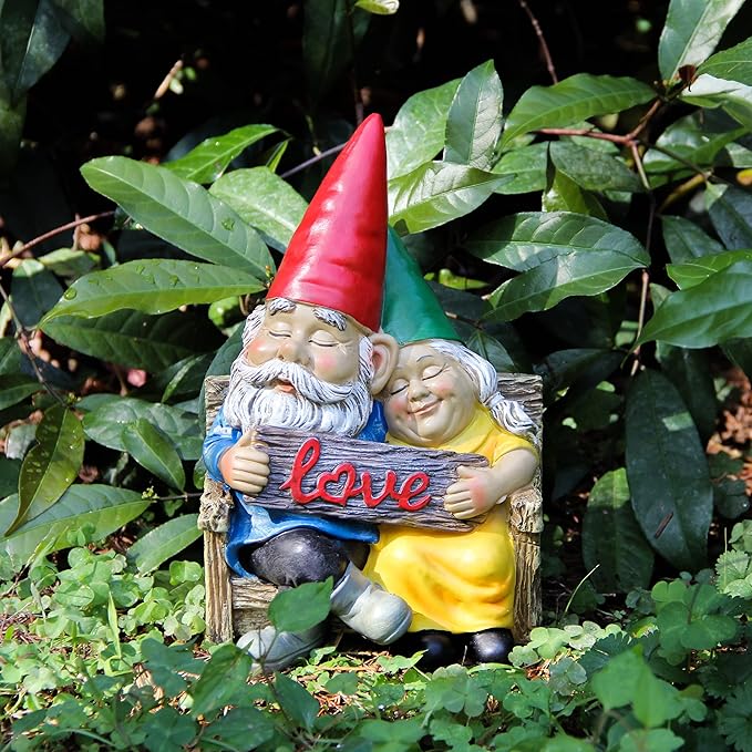 Garden gnome statue for outdoor decor,Couple in love gnomes figurine for patio lawn yard garden outdoor decoration,garden sculptures & statues,knome romantic indoor ornament forever lover gift-HomvellaHome