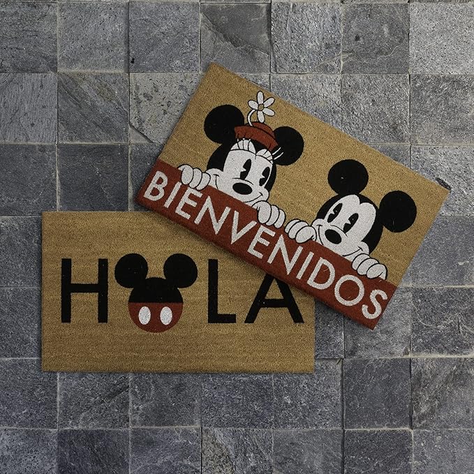 Gertmenian Disney Mickey Mouse Doormat Rug Retro Front Door Coir Mat Welcome Home Indoor Outdoor Entryway Carpet, 2-Pack 20x34, Minnie Bienvenidos/Hola-HomvellaHome