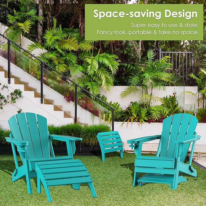 GREENVINES Adirondack-Ottoman | Set of 4 | HDPE Plastic | Outdoor Footrest | All Weather | Foot Rest | Foot Stool | Aqua | for Adirondack Chair | for Patio Backyard Pool-HomvellaHome