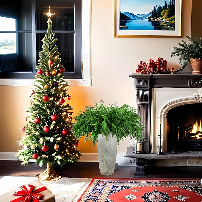 12Pcs Artificial Norfolk Pine Branches 36" Plastic Christmas Plants Decor Faux Greenery Stems Pine Picks Outdoor Faux Plants UV Resistant for Xmas Indoor, Front Porch Home Décor (12, 36inch)-HomvellaHome