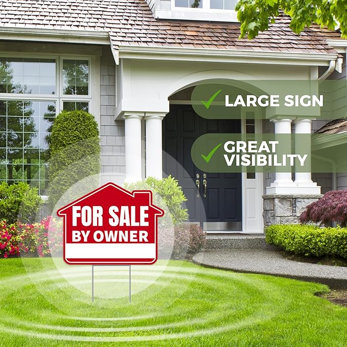 1PC For Sale By Owner Sign with Stakes, 17 Inches by 13 Inches - Double Sided Signs - Corrugated Plastic - FSBO Yard Sign for Home House Real Estate-HomvellaHome