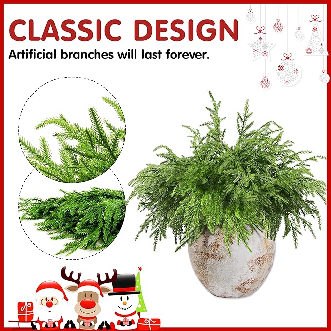 18Pcs Artificial Norfolk Pine Branches 18" Plastic Christmas Plants Decor Faux Greenery Stems Pine Picks Outdoor Faux Plants UV Resistant for Xmas Indoor, Front Porch Home Décor (18, 18inch)-HomvellaHome