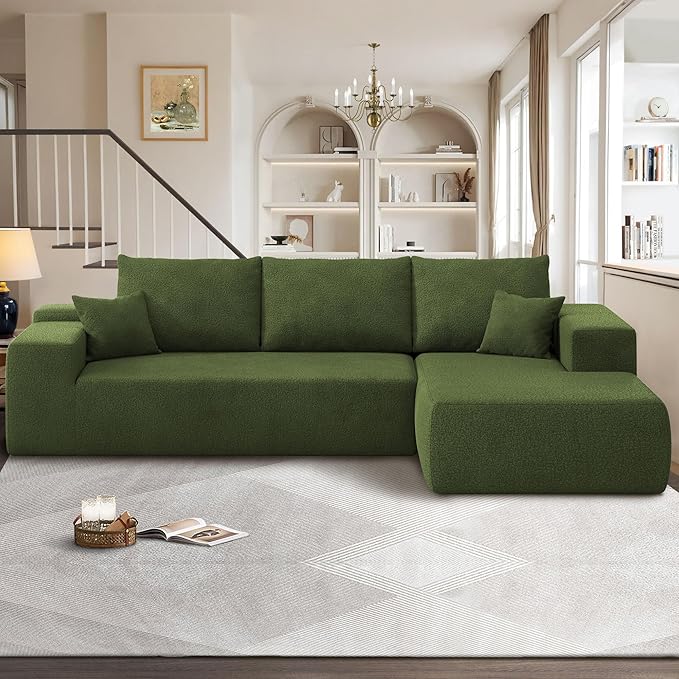 104" Cloud Sectional Couches for Living Room,L Shaped Boneless Couch in A Box,Sleeper Sofa with Comfy Chaise No Assembly Required,Green-HomvellaHome