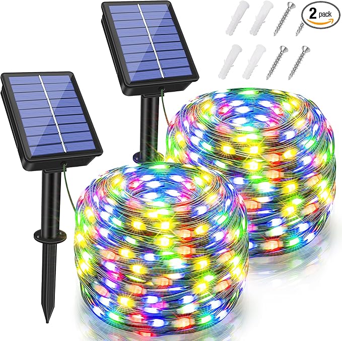 2 Pack Solar String Lights Total 240LED 80FT, IP67 Waterproof Solar Lights for Outside with 8 Modes, Upgraded Solar Panel Fairy Lights for Garden Party Wedding Decorations (Multicolor) …-HomvellaHome