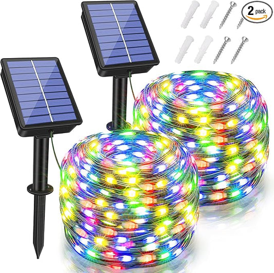 2 Pack Solar String Lights Total 240LED 80FT, IP67 Waterproof Solar Lights for Outside with 8 Modes, Upgraded Solar Panel Fairy Lights for Garden Party Wedding Decorations (Multicolor) …-HomvellaHome