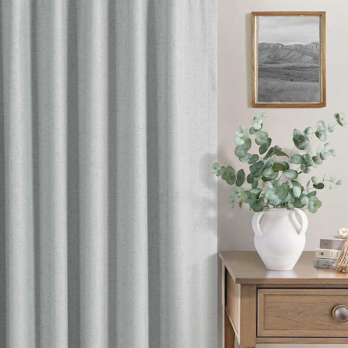 Grey Short Small Window Room Darkening Curtains 54 Inches Long 2 Panel for Bedroom Basement Boho Linen Soundproof Blackout Gray Thermal Curtains for Winter Insulated Drapes Cafe Back Tab 52x54 Length-HomvellaHome