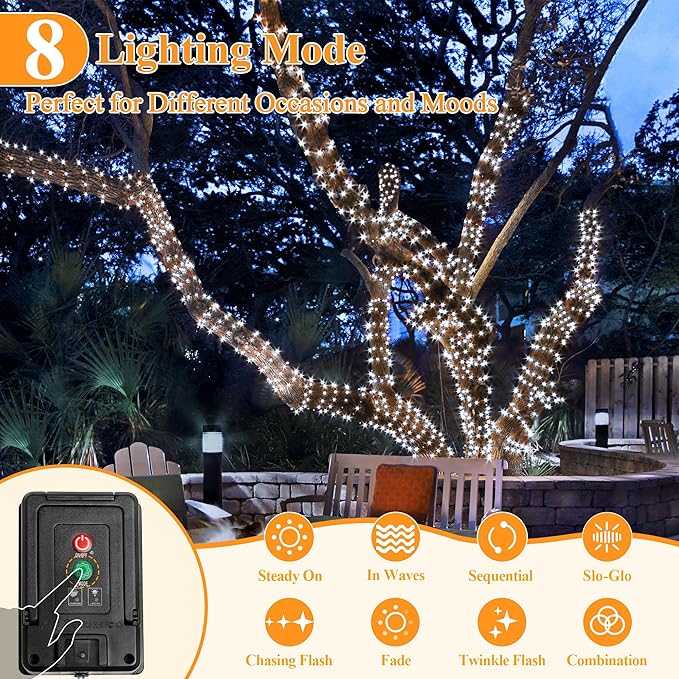 2 Pack Solar String Lights Total 480LED 158FT, IP67 Waterproof Solar Lights for Outside with 8 Modes, Upgraded Solar Panel Fairy Lights for Garden Party Wedding Decorations (Cool White)-HomvellaHome
