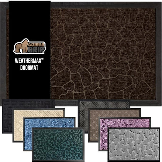 GORILLA GRIP 100% Waterproof All-Season WeatherMax Doormat, 72x24, US Designed Natural Rubber, Stain and Fade Resistant, Low Profile Indoor Outdoor Door Mats, Easy Clean Patio Mat, Dark Brown Pebble-HomvellaHome