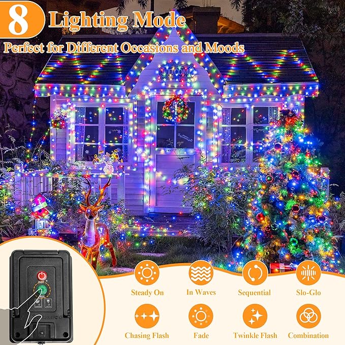 2 Pack Solar String Lights Total 240LED 80FT, IP67 Waterproof Solar Lights for Outside with 8 Modes, Upgraded Solar Panel Fairy Lights for Garden Party Wedding Decorations (Multicolor) …-HomvellaHome