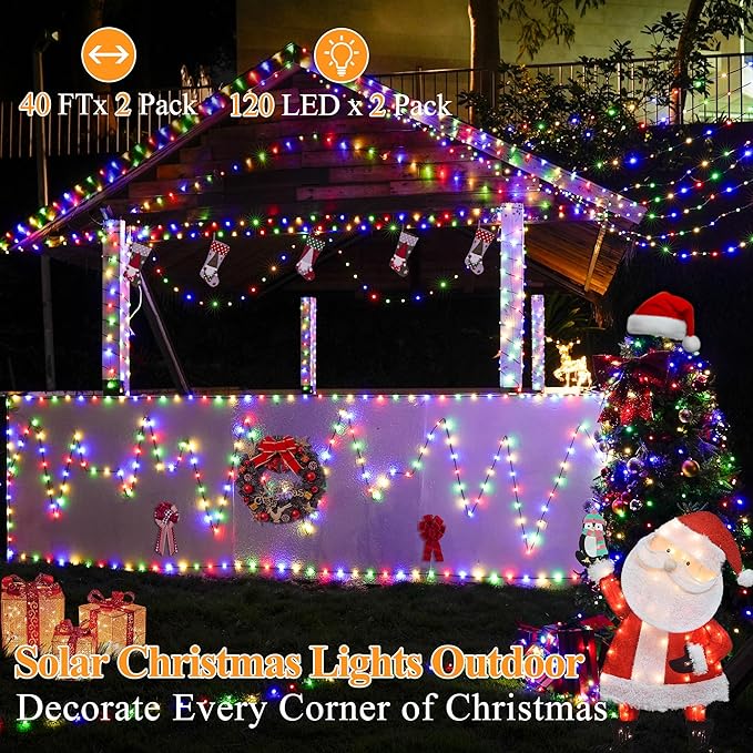 2 Pack Solar String Lights Total 240LED 80FT, IP67 Waterproof Solar Lights for Outside with 8 Modes, Upgraded Solar Panel Fairy Lights for Garden Party Wedding Decorations (Multicolor) …-HomvellaHome