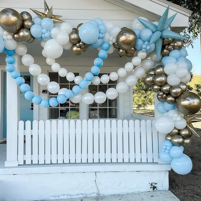 100PCS Blue and White Link Balloons, Baby Light Blue White Linking Balloons with Tail for Making Balloon Wall Arch and Chains, Quick Balloon for Wedding Birthday Baby Shower Party Decorations (6inch)-HomvellaHome