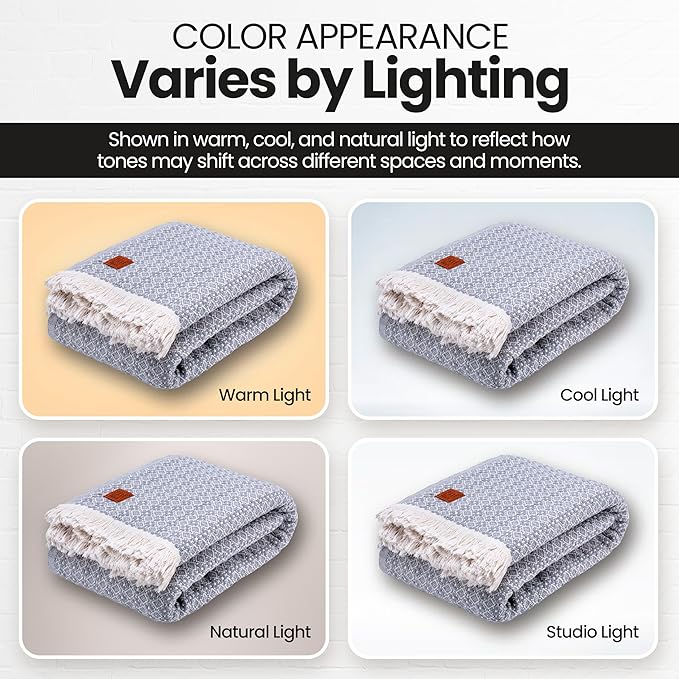 Gold Case Throw Blanket for Bed – 100% Recycled Turkish Cotton Bed Blanket – Decorative Throw Cotton Blankets for Living Room & Bedroom – Woven Twin Blankets - 71x90 - Grey-HomvellaHome