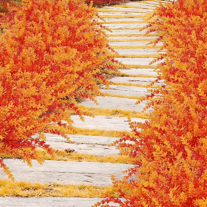 Geegoods 16 Bundles Artificial Fall Flowers Outdoor – Faux Lavender Flowers with Monkey Grass UV Resistant Plastic Faux Plants for Halloween Front Door Porch Patio Yard Balcony Decor, Orange Color-HomvellaHome