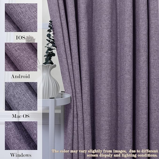 100% Blackout Linen Textured Drapes for Bedroom Pinch Pleated Curtains for Track System Portable Drapery for Sliding Glass Door/Storage/Space Room Divider, 70" Wx102 L, 1 PC, Violet-HomvellaHome