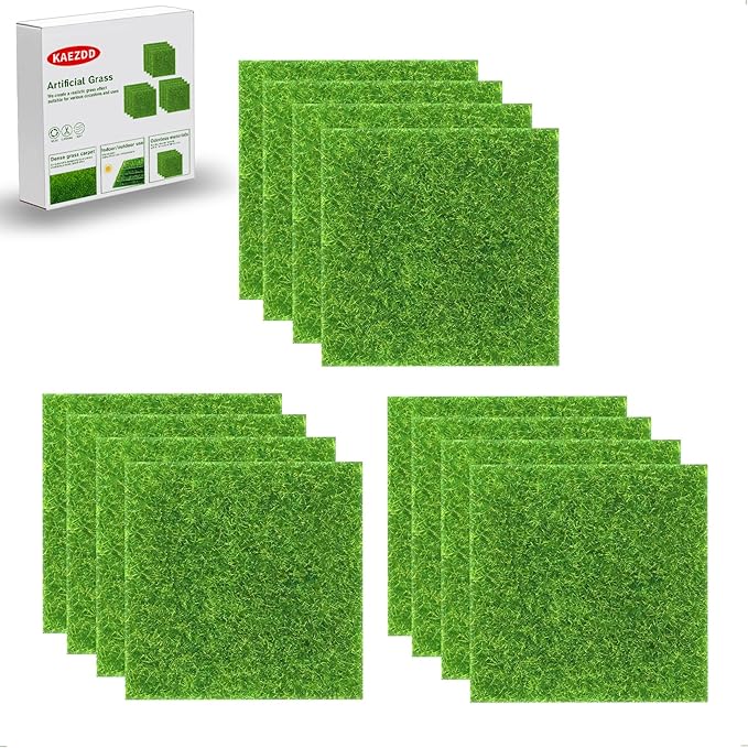 12 Packs 6 X 6 Inch Fake Grass Decor for Crafts, Artificial Grass for Dollhouse Miniature Ornament Projects, Model Turf Grass for DIY Fairy Garden Accessories and Decor Kit-HomvellaHome