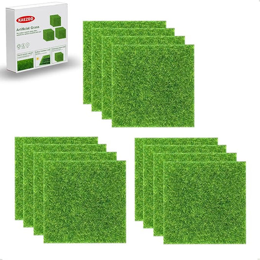 12 Packs 6 X 6 Inch Fake Grass Decor for Crafts, Artificial Grass for Dollhouse Miniature Ornament Projects, Model Turf Grass for DIY Fairy Garden Accessories and Decor Kit-HomvellaHome